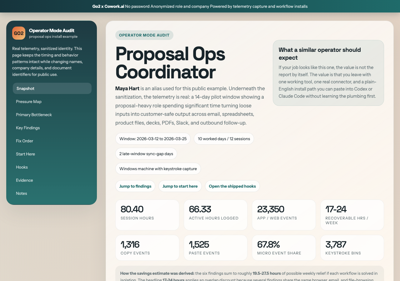 Preview of the Proposal Ops Coordinator individual discovery.
